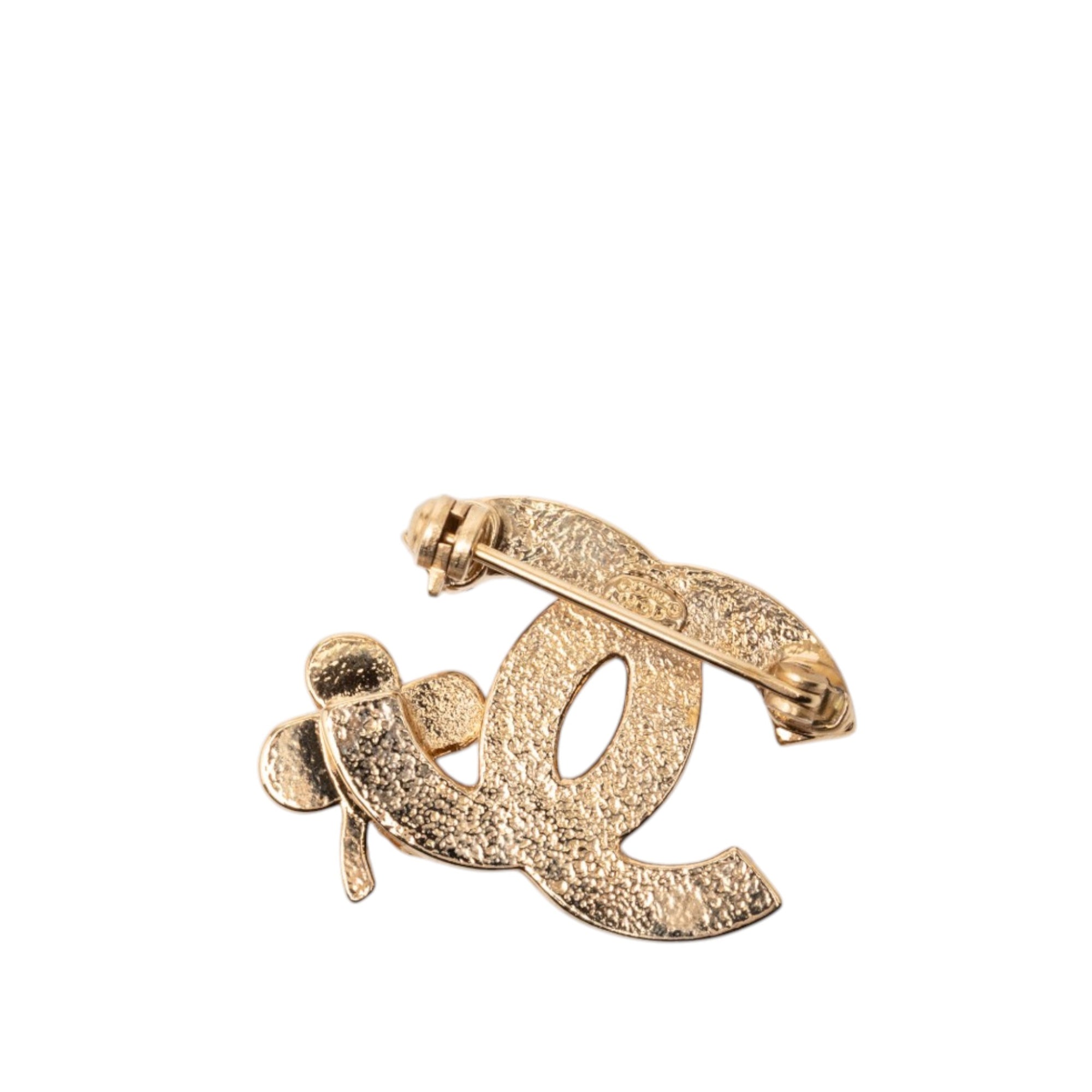 CC Gold Plated Strass Clover Leaf Pin Brooch