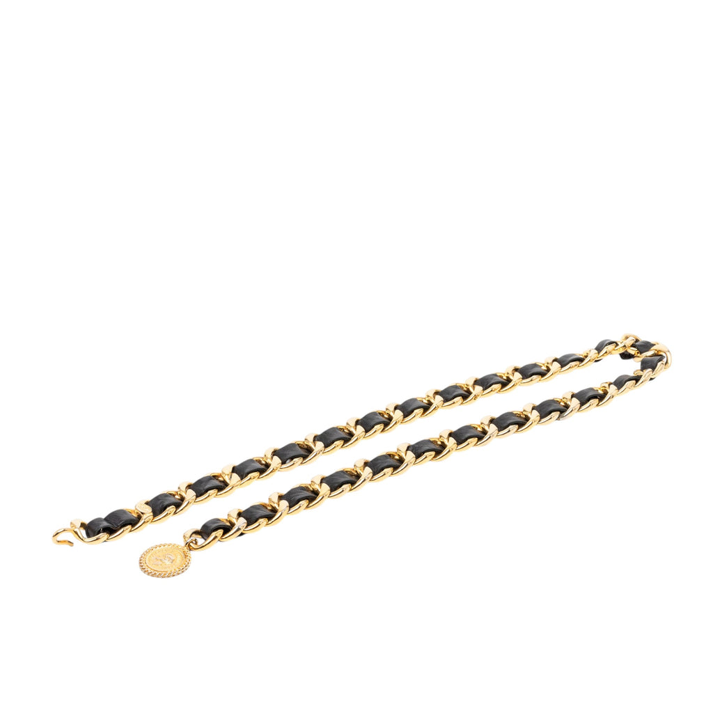 CC Gold Plated Leather Woven Medallion Chain Belt