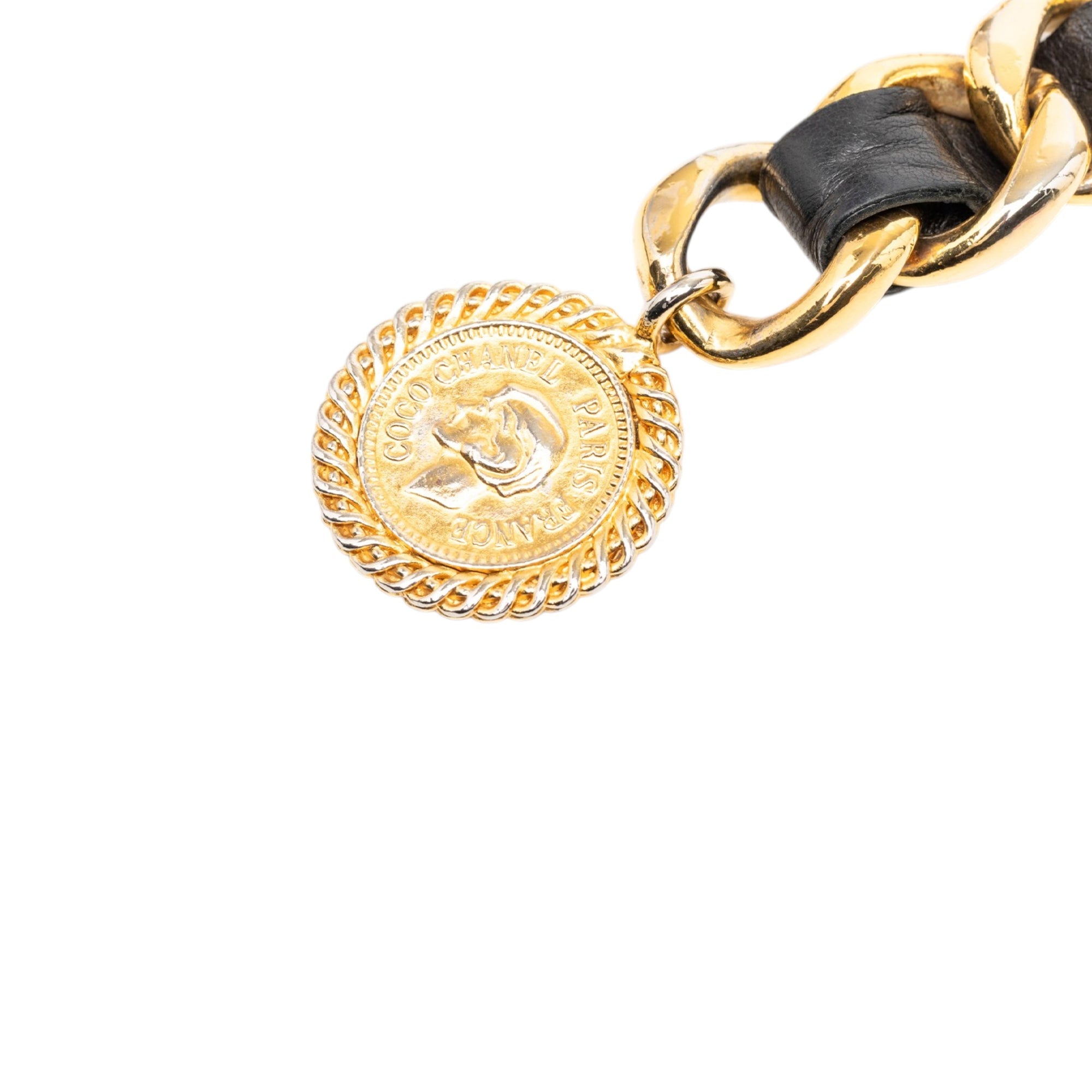 CC Gold Plated Leather Woven Medallion Chain Belt
