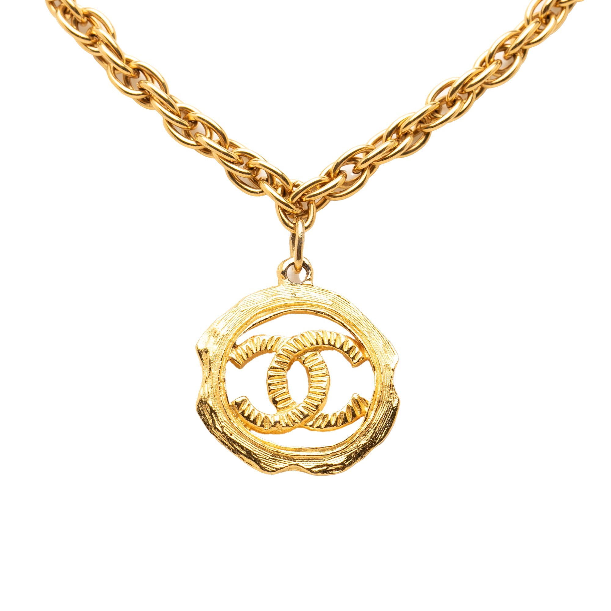 CC Gold Plated Round Pendant Necklace