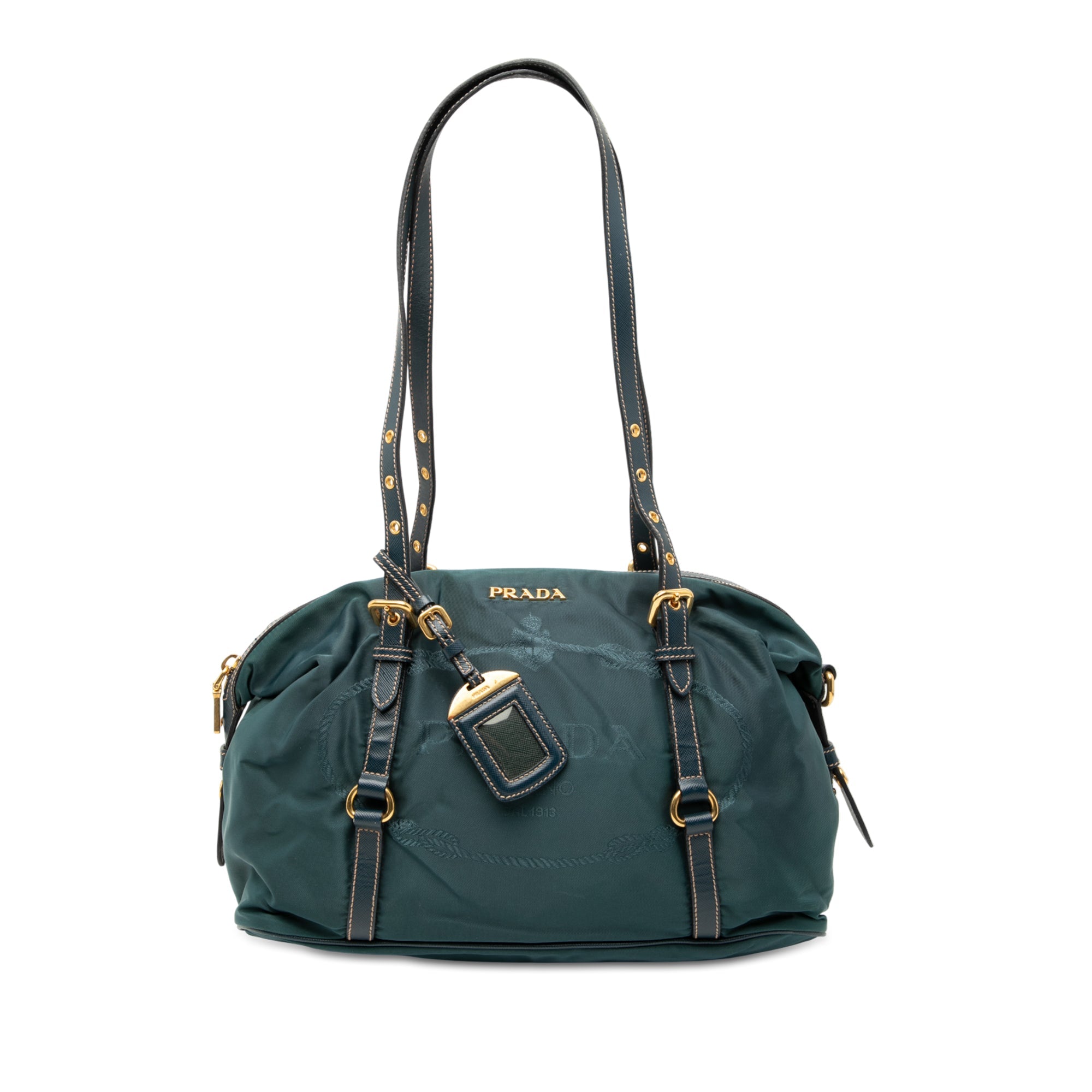 Saffiano Trimmed Tessuto Logo Satchel