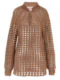 Valentino Garavani Openwork Linen Blend Sweater — Camel