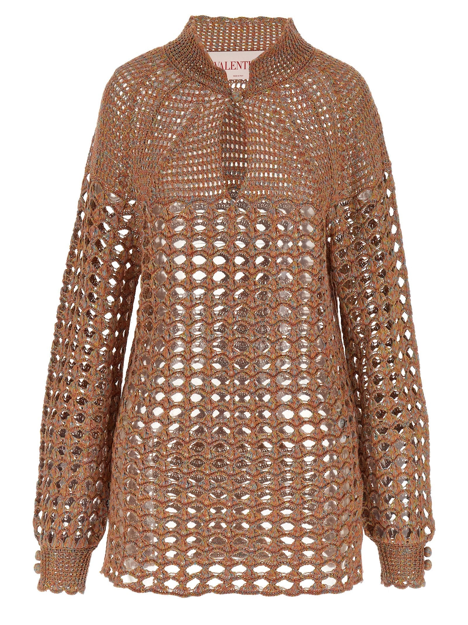 Valentino Garavani Openwork Linen Blend Sweater — Camel