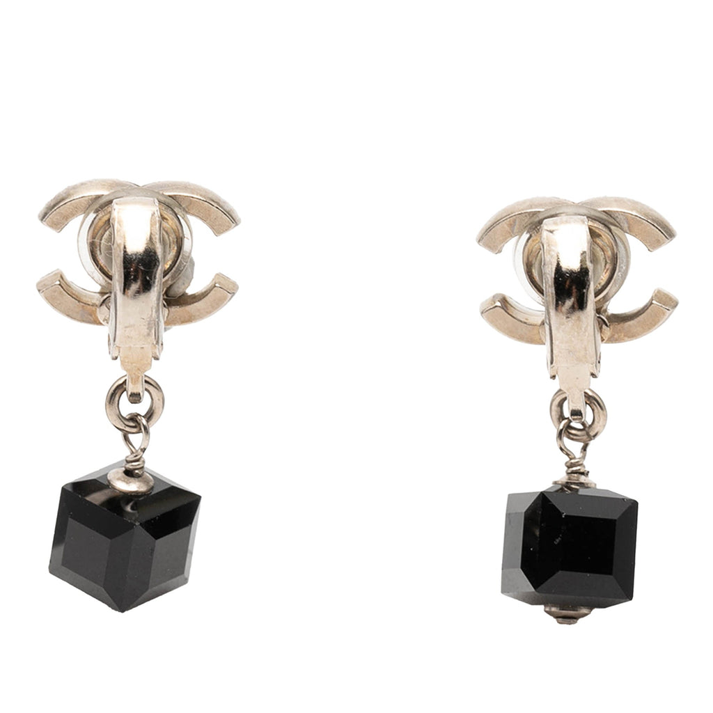 CC Brass Cube Rhinestone Drop Clip On Earrings