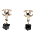 CC Brass Cube Rhinestone Drop Clip On Earrings