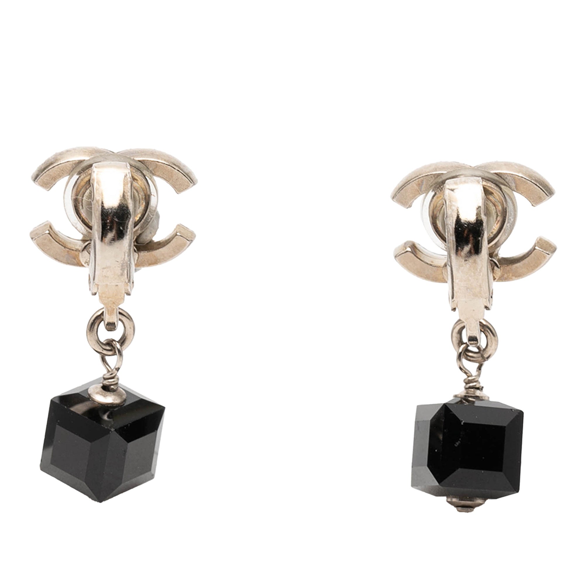 CC Brass Cube Rhinestone Drop Clip On Earrings