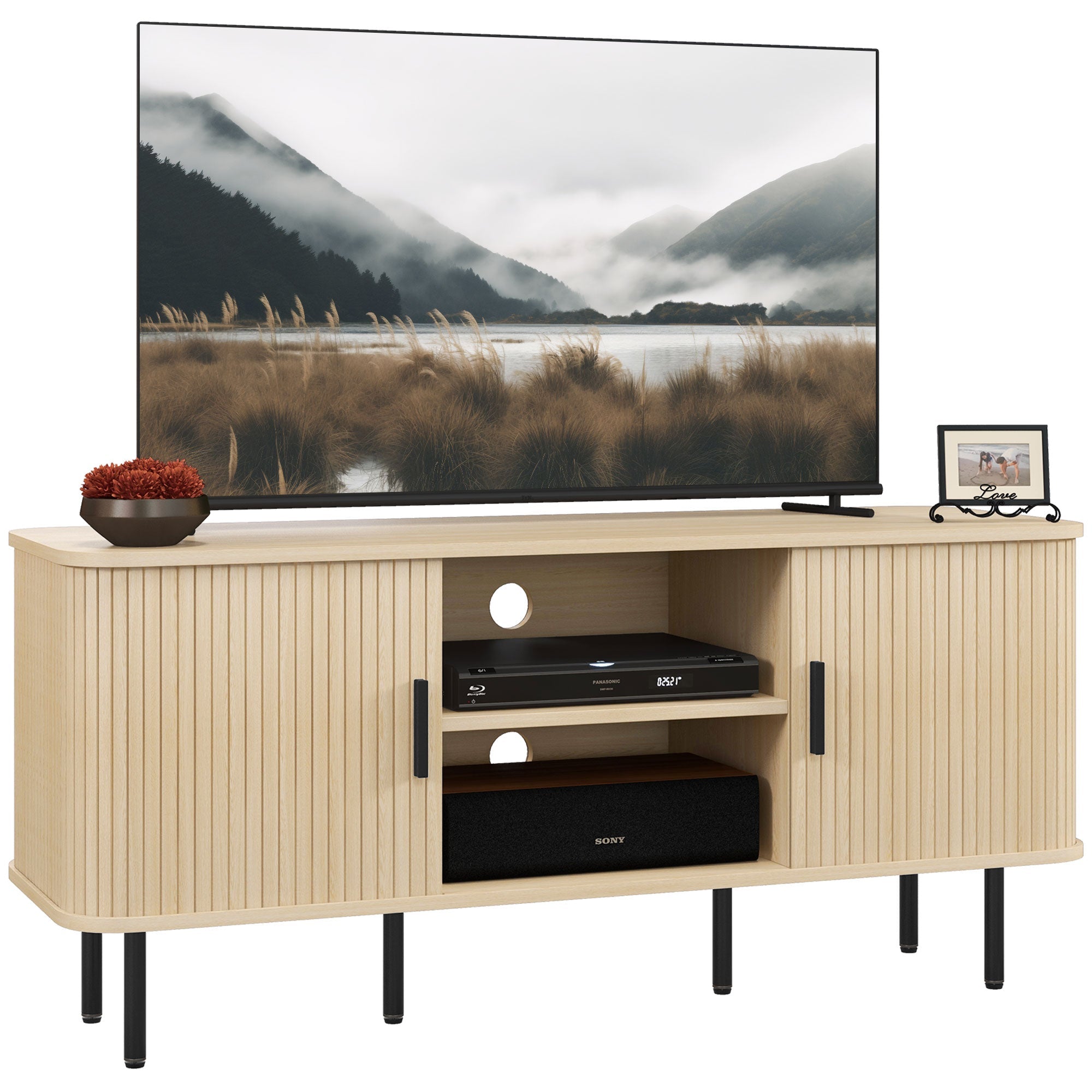 TV Stand Cabinet for TVs up to 55 Inches, TV Unit with Storage Shelves & Cupboard, Oak Tone