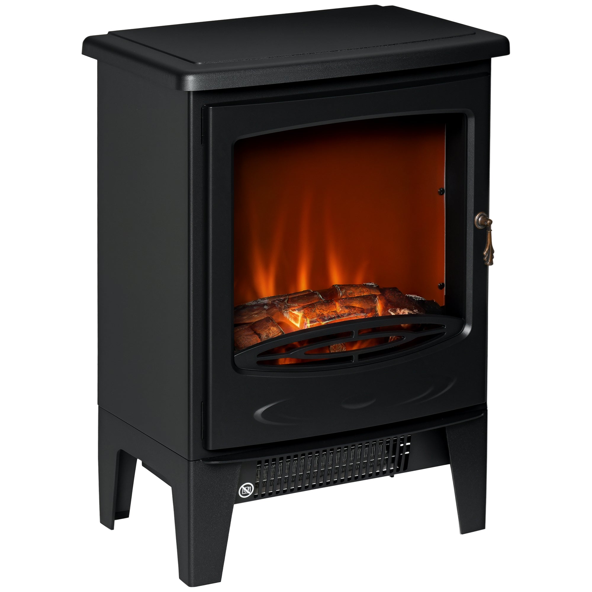 Electric Fireplace Stove with LED Flame Effect, Overheat Safety Protection, 900W/1800W, Black