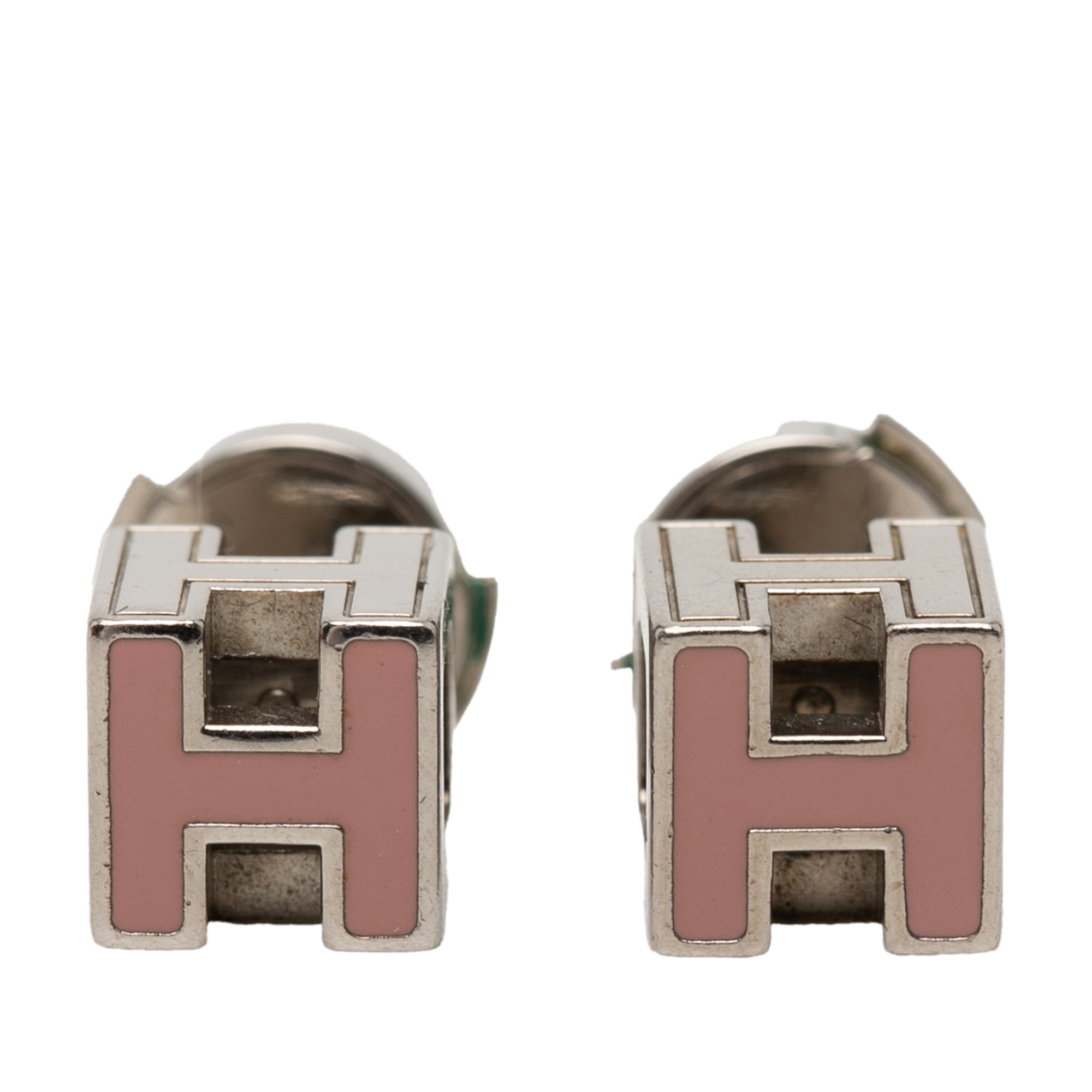 Palladium Plated Enamel Cage D H Push Back Earrings