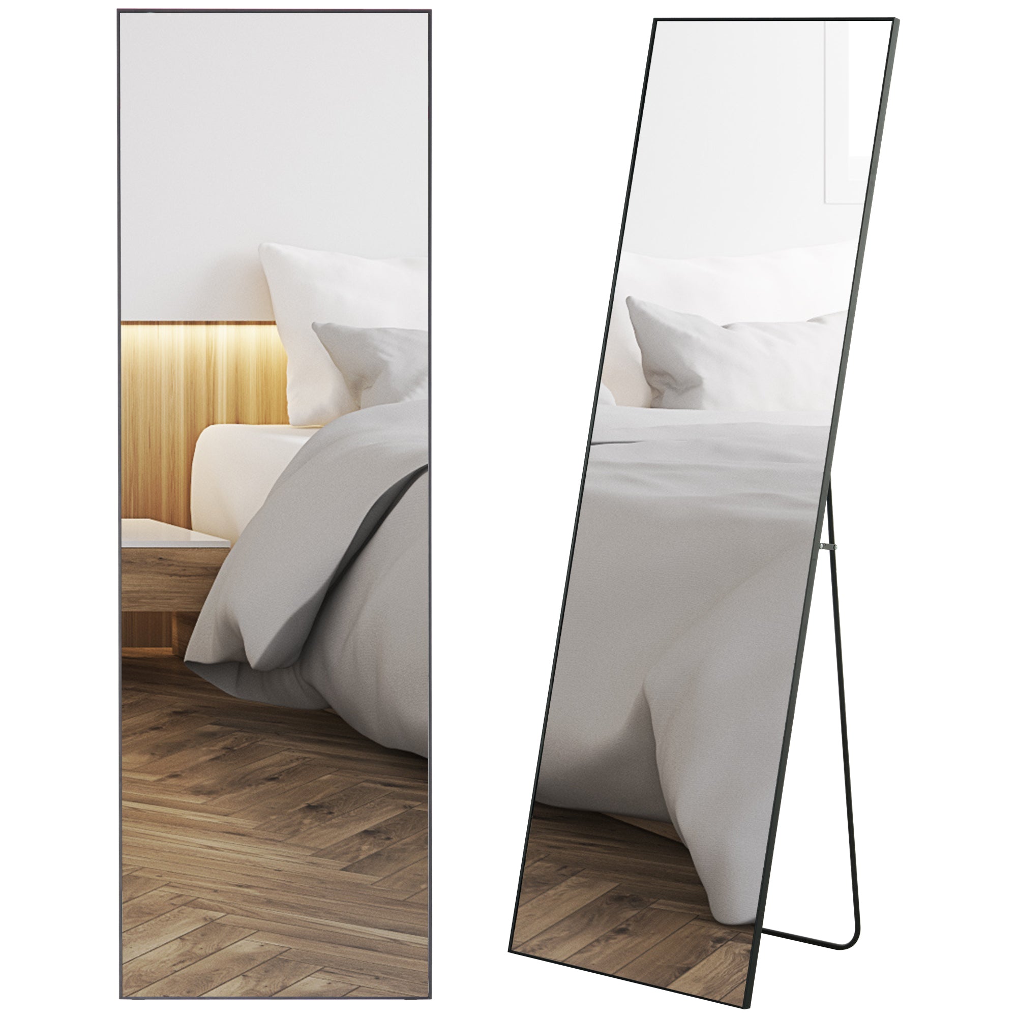 Full-Length Floor Mirror 50 x 161.5 cm with Aluminium Alloy Frame & Tempered Glass, Black