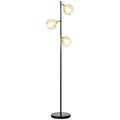 Modern Design 3-Light Floor Lamp with Glass Global Lampshade for Living Room, Grey