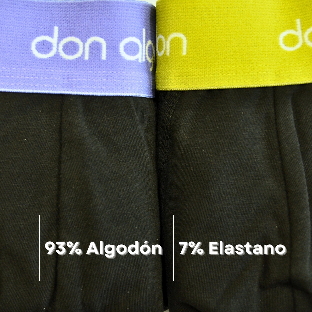 Don Algodon | Pack 6 Bóxers Lisos para Hombres | Cintura de Colores | Transpirables y Ajustables