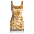 Mustard Velvet Pearl Mini Dress
