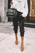 High Waist Pocketed Satin Joggers