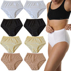 FEVI | Pack de 8 Bragas Tiro Alto | 4 Colores Diferentes: Negro, Beige, Cava y Blanco | 95% Algodón | Estampado Elegante | Cintura Elástica