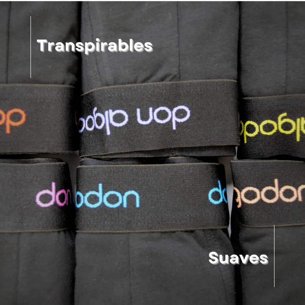 Don Algodon | Pack 12 Boxers para Hombre | Negros con Cintura de Colores | Transpirables