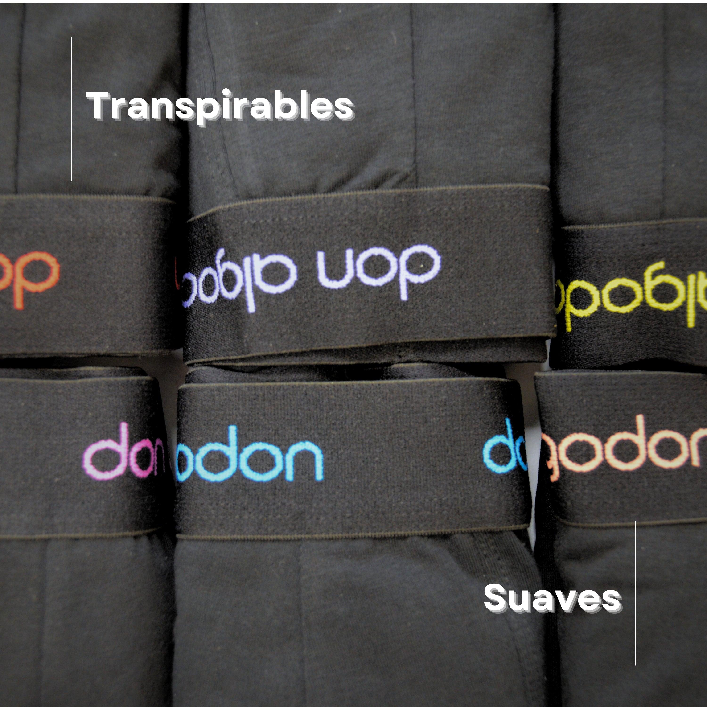 Don Algodon | Pack 12 Boxers para Hombre | Negros con Cintura de Colores | Transpirables