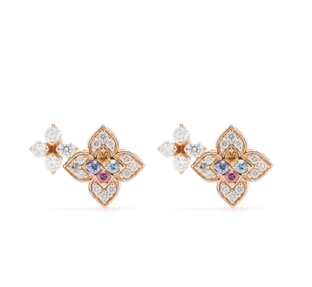 Roberto Coin Multi-Stone Pavé Flower Earrings — Rose Gold
