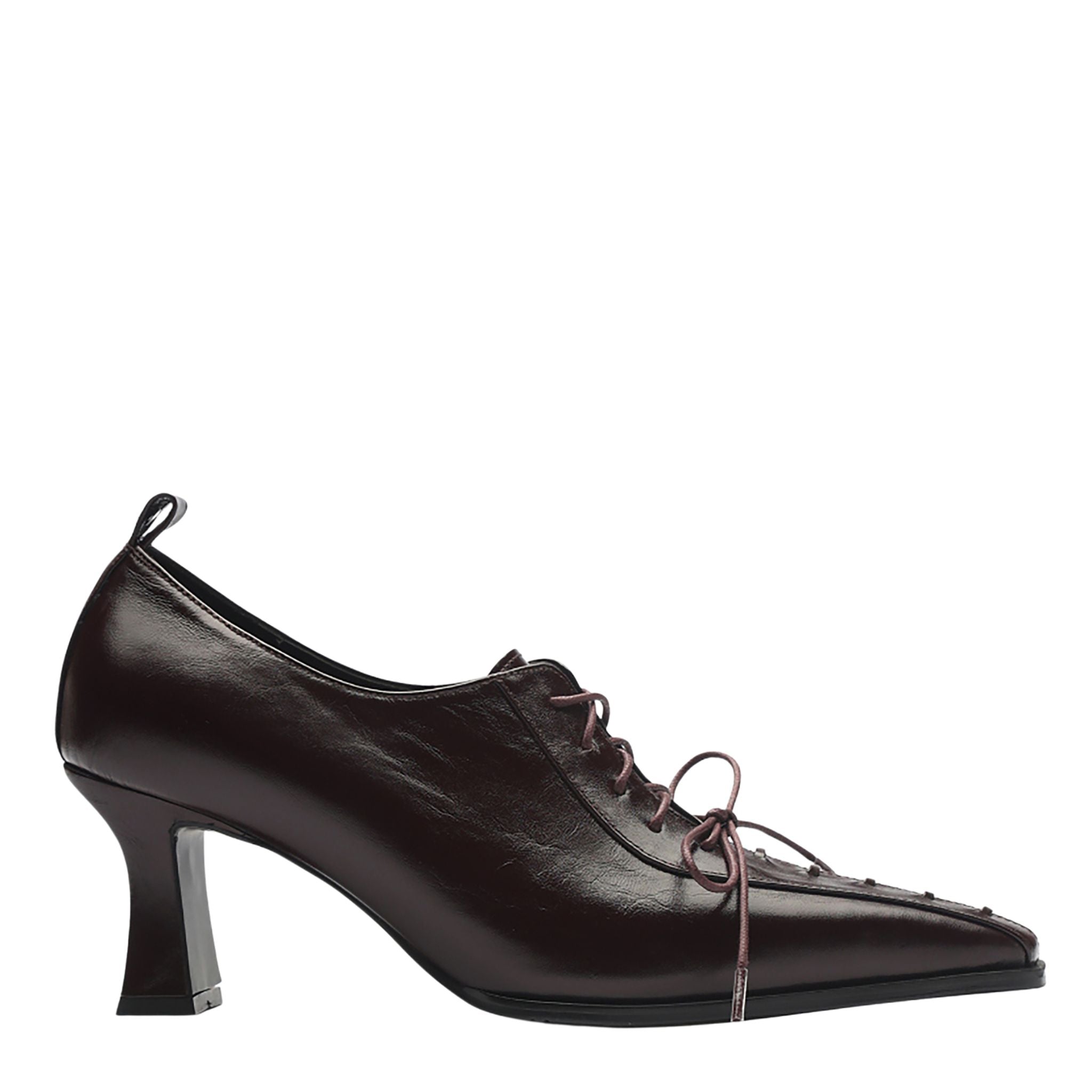 Burgundy Leather Lace-Up Heeled Pumps