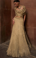 Golden Tissue Crush Lehenga Set By KYNAH, Luxury Indian Fashion & Bridal Wear