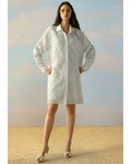 Linen Cutwork & Lace Embroidered Shirt Dress By KYNAH, Luxury Indian Fashion & Bridal Wear