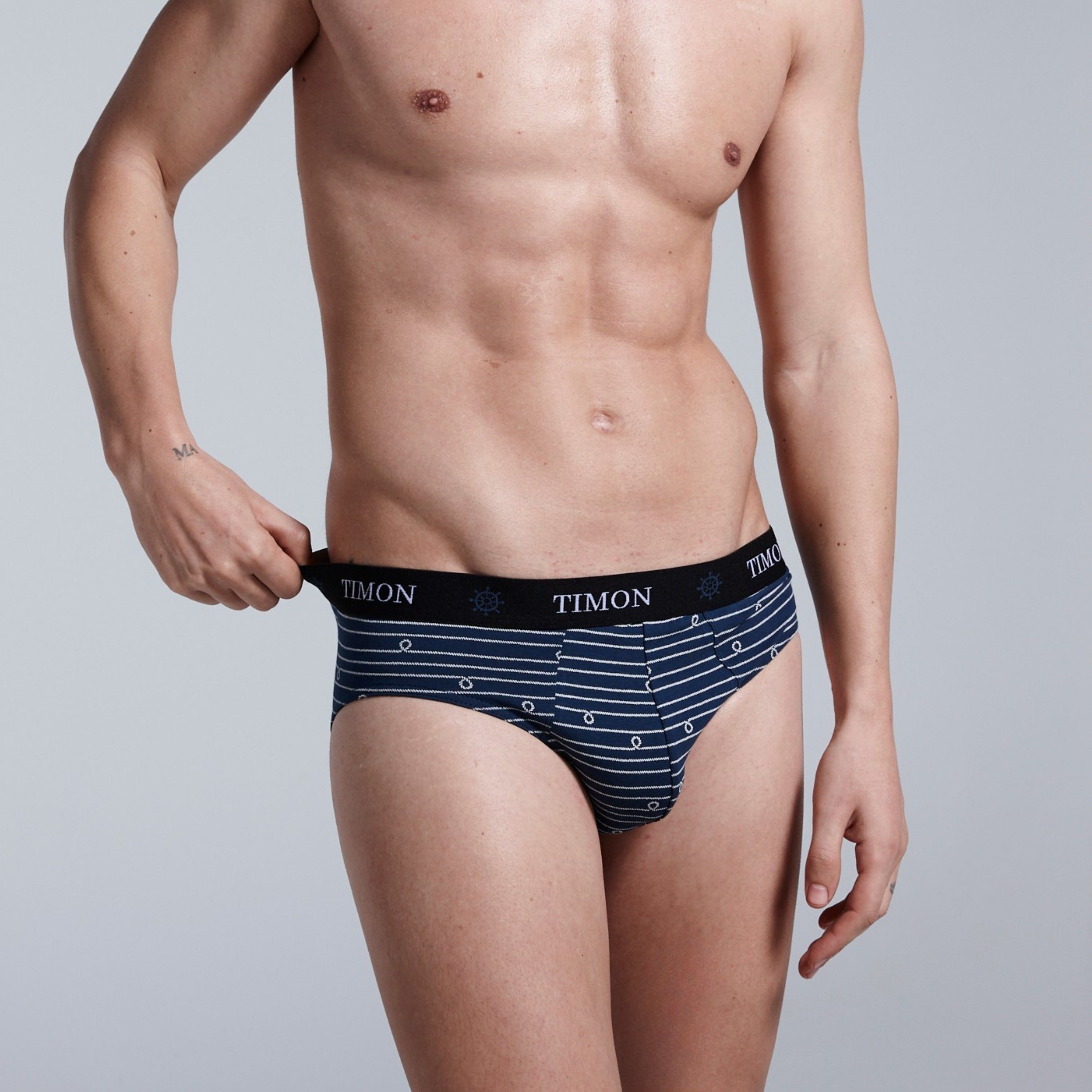 TIMON | Pack de 6 Slips Para Hombre | 93 % Algodón | 3 Colores: Negro, Marino, Verde y 3 Estampados con Líneas | Cintura Elástica | Máximo Confort | 5 Tallas: S, M, L, XL, XXL