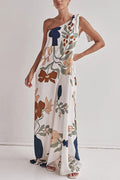 Tie Knot One Shoulder Floral Print Maxi Dress