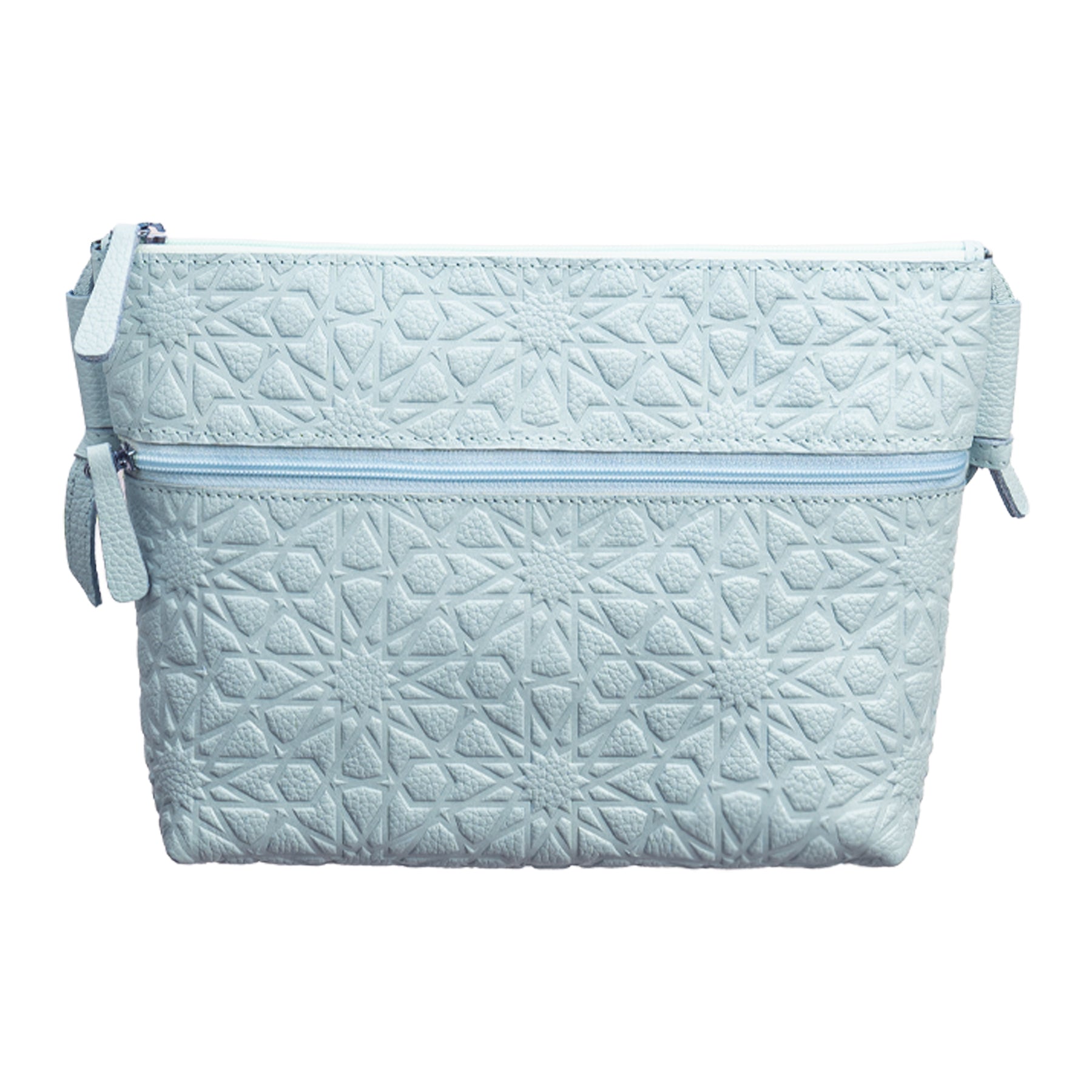 Light Blue Embossed Crossbody Bag with Islamic Design Pattern