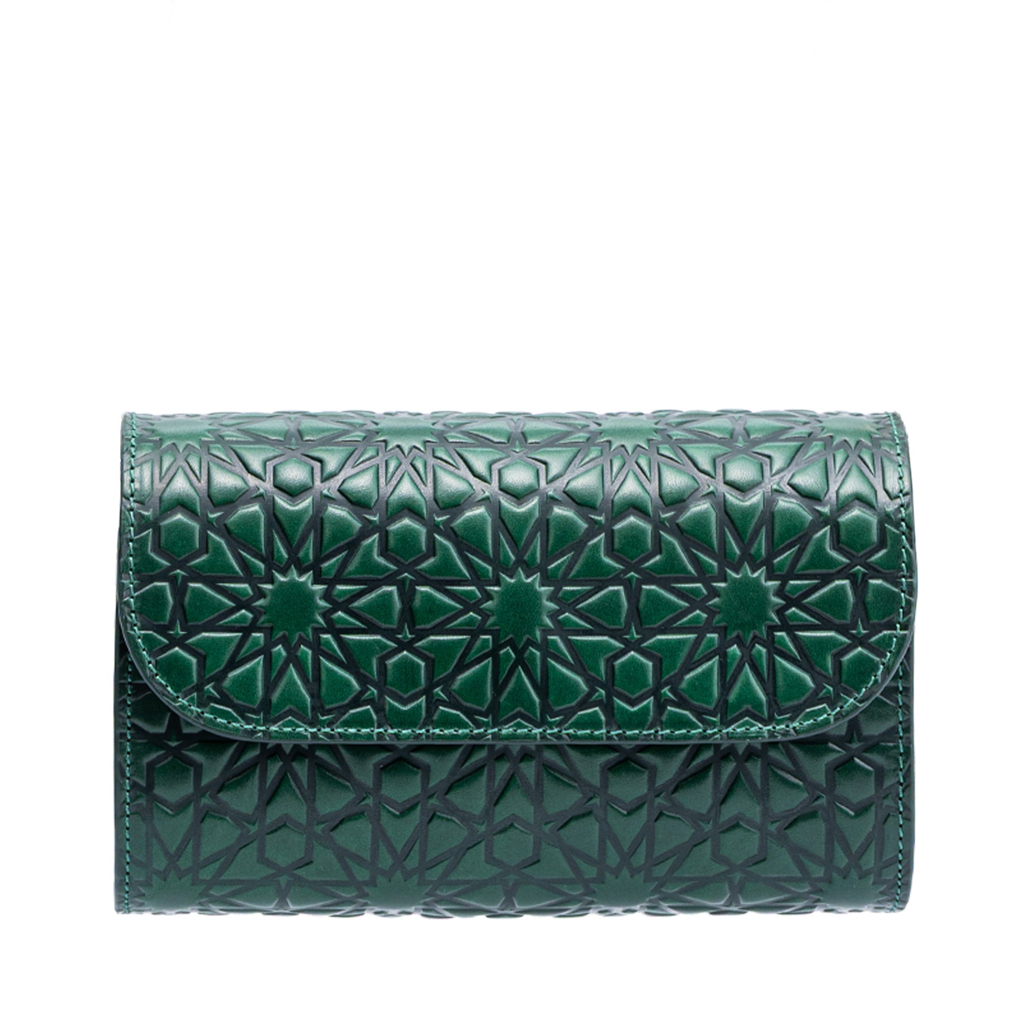 Small Embossed Leather Bag in Dark Green - Bayarcal