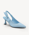EverLush Bowknot Pointed Toe Heeled Slingback - Low Heeled - Light Blue / US 6.5 | EU 37 | UK 4.5