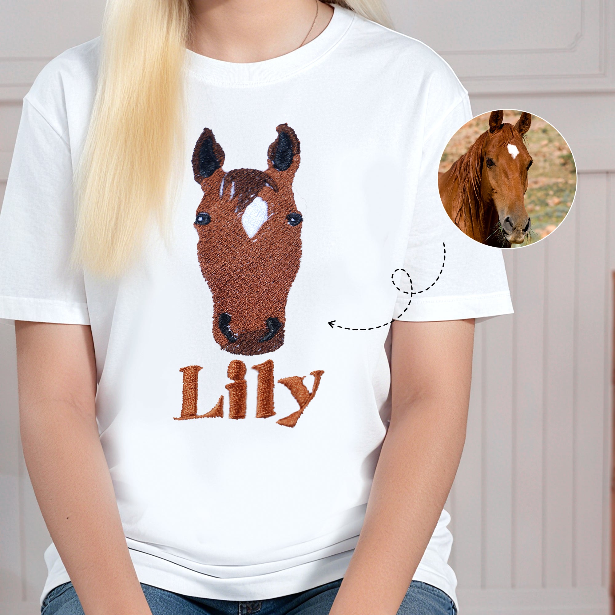 Personalizado lindo caballo cara foto multicolor camiseta sudadera con capucha con nombre bordado ecuestre regalo de cumpleaños para los amantes del caballo