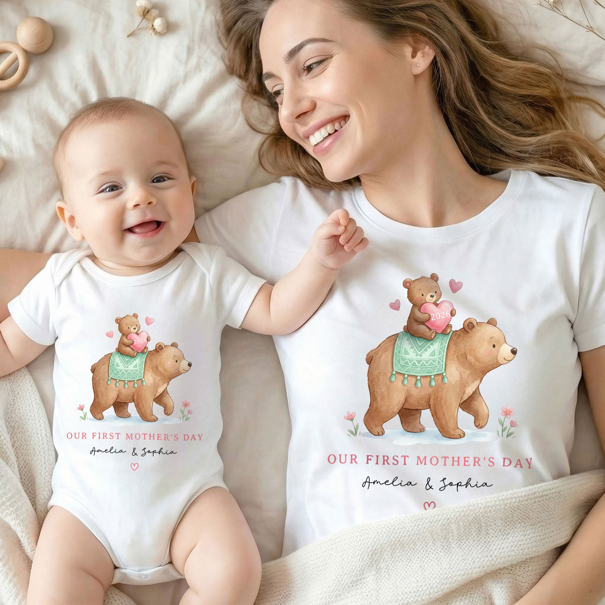 Personalizado lindo oso de la familia 100% algodón bebé body camiseta a juego con los nombres primer regalo del día de la madre para recién nacido nueva mamá