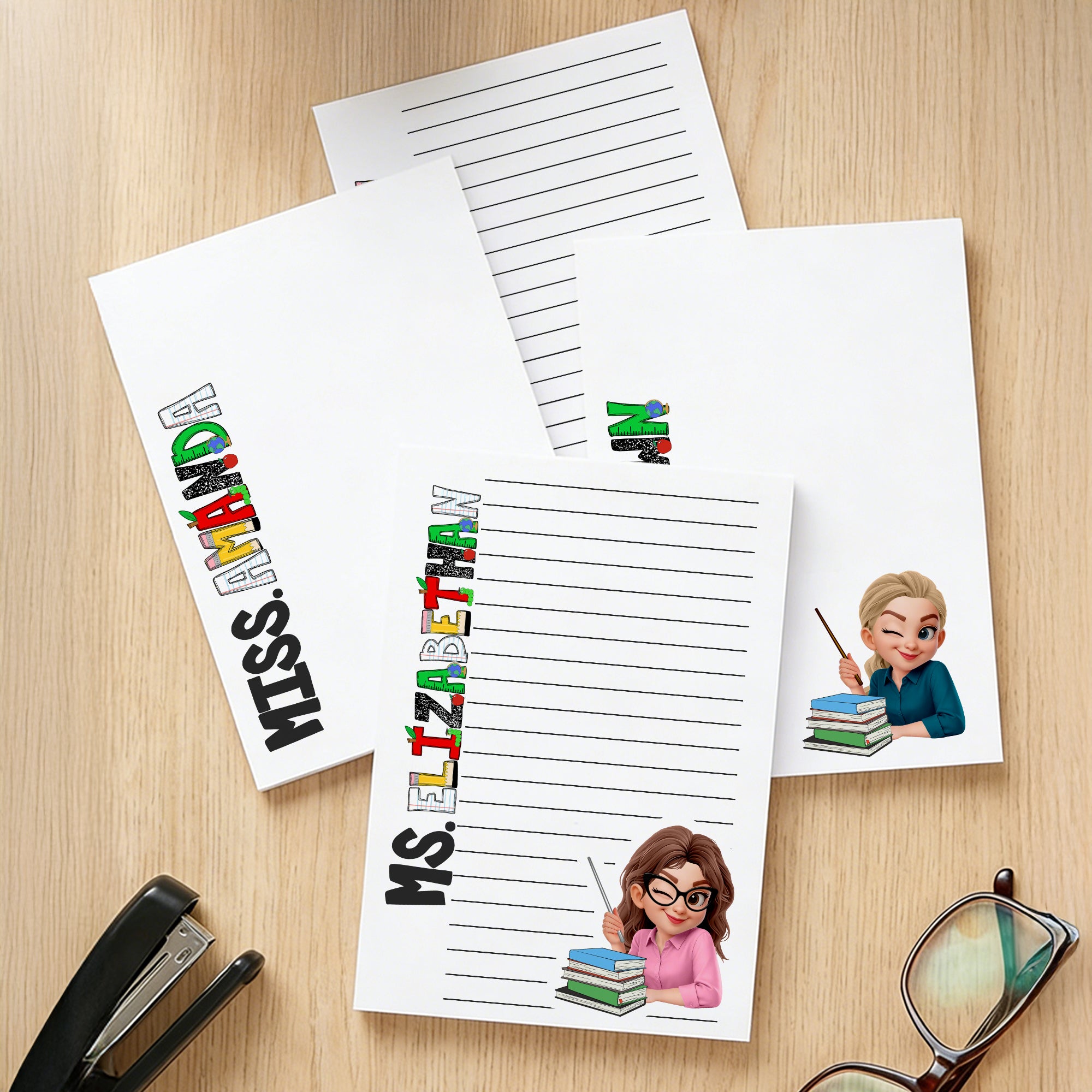 Bloc de notas personalizado de dibujos animados con nombre y 40 páginas 80 páginas Temporada de vuelta al cole Regalo de cumpleaños para profesores Educadores