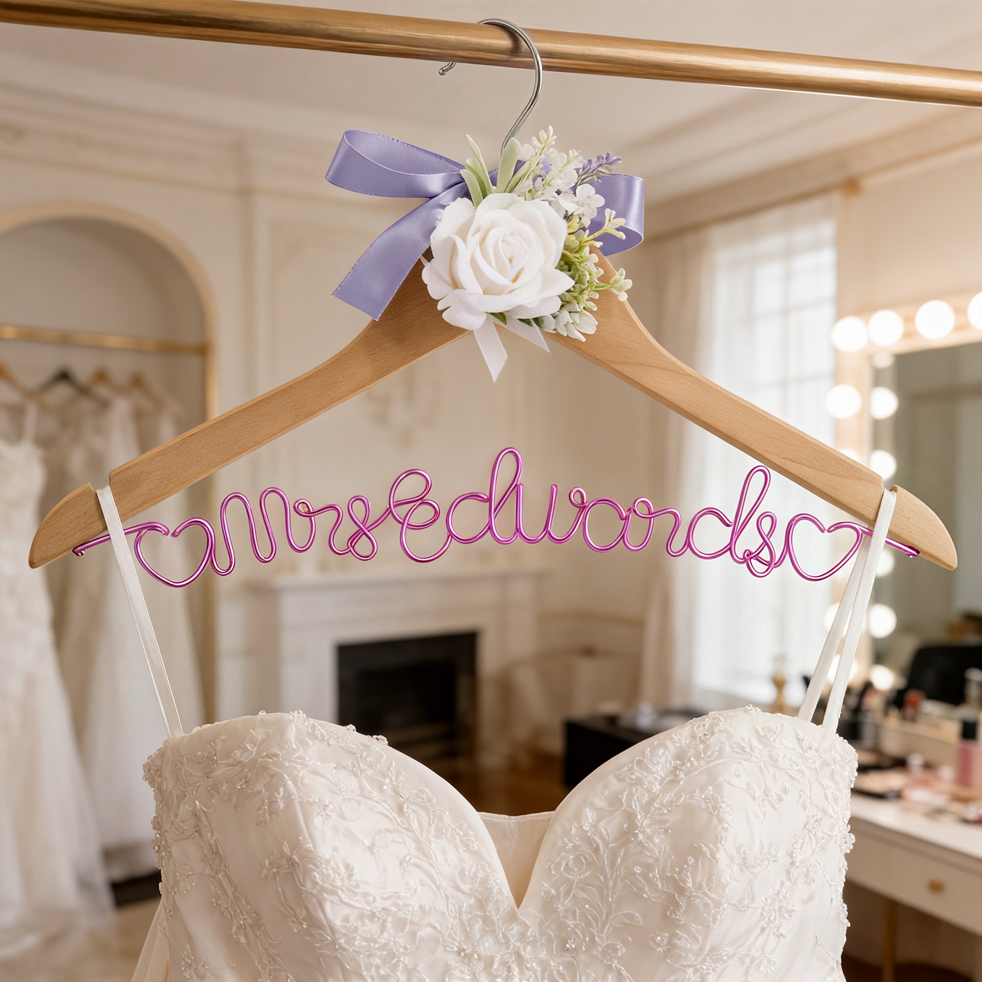 Lazo personalizado de flores de aluminio de alambre de madera de suspensión con el nombre de Vestidor Decoración de la boda de la ducha nupcial de regalo para la novia de la dama de honor