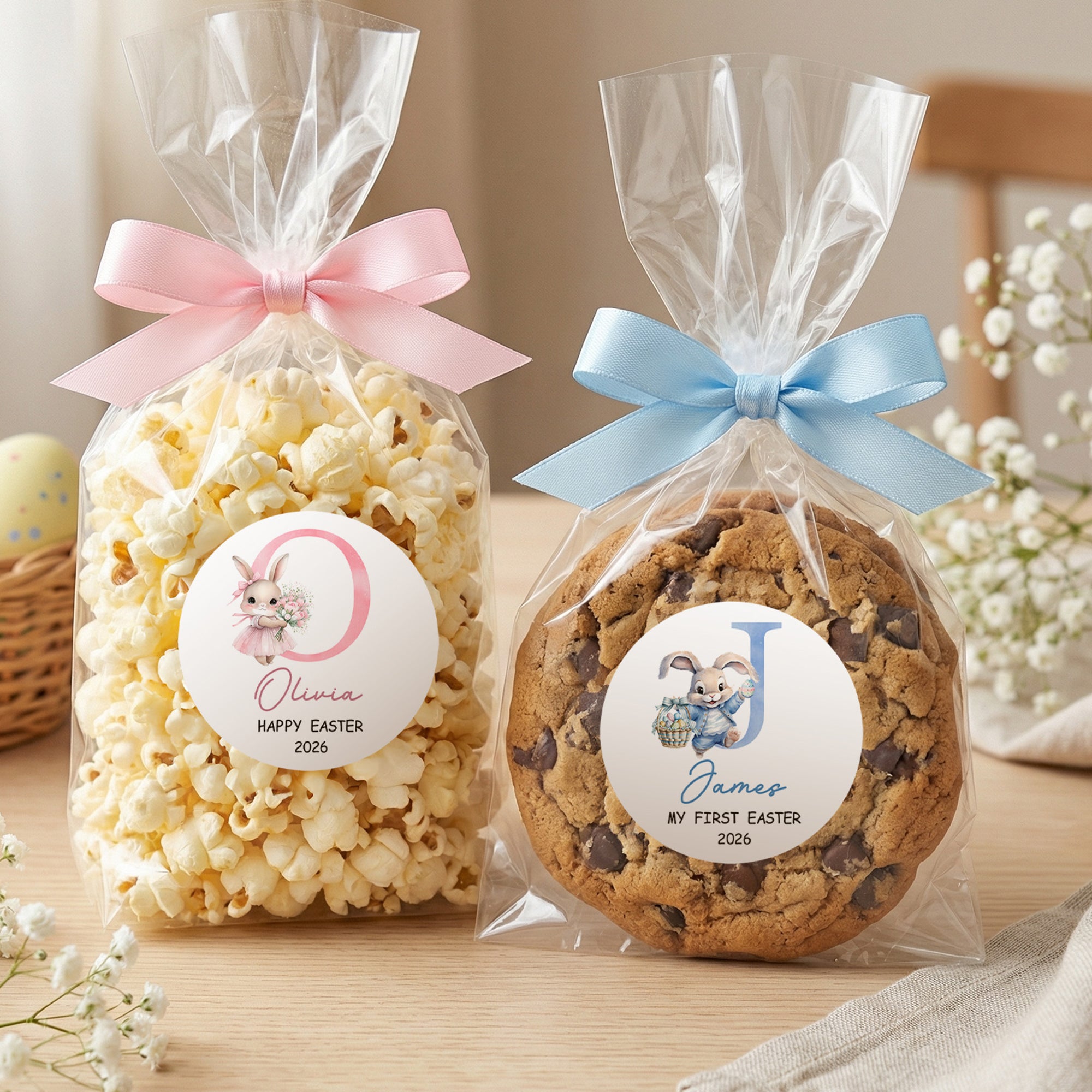 Personalizado lindo conejo de Pascua Etiquetas Adhesivas con Nombre DIY Regalo Decoración Pascua Fiesta Favor para Niños Familia Amigos