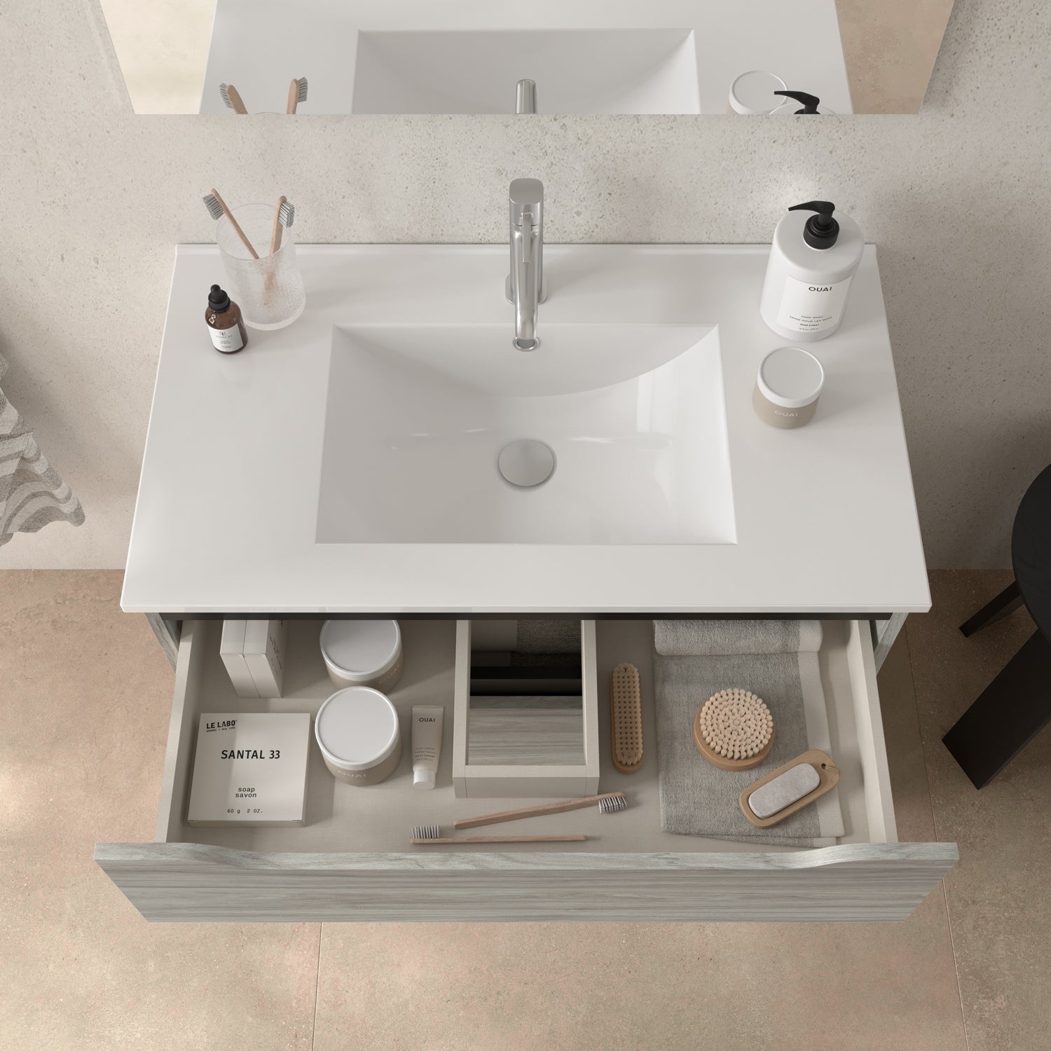 BATHME TRIO Mueble de Baño con Lavabo 3 Cajones Color Roble Estela