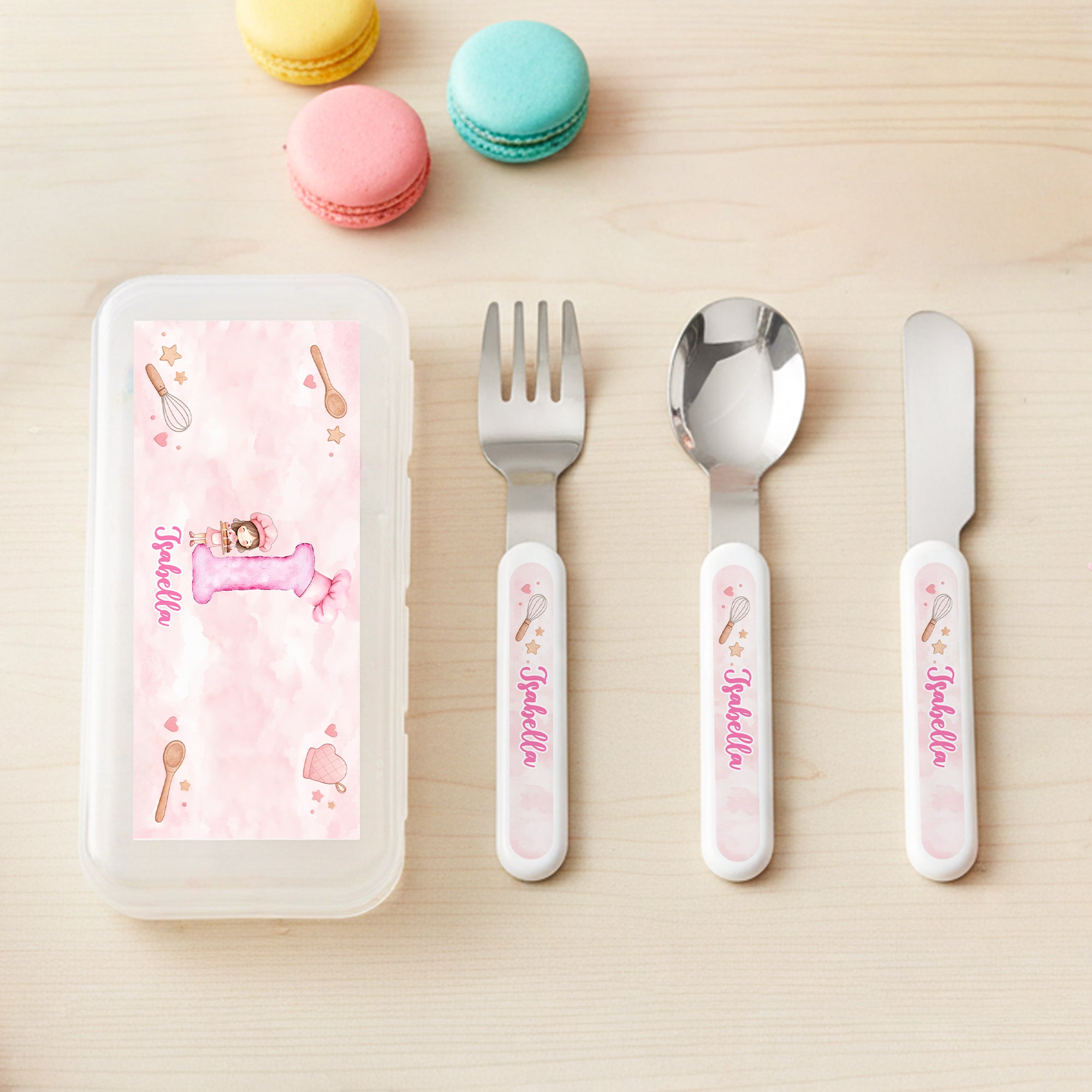 Juego de cubiertos de 3 piezas personalizado con nombre y estuche Regalo de cumpleaños de vuelta al cole para niños y niñas