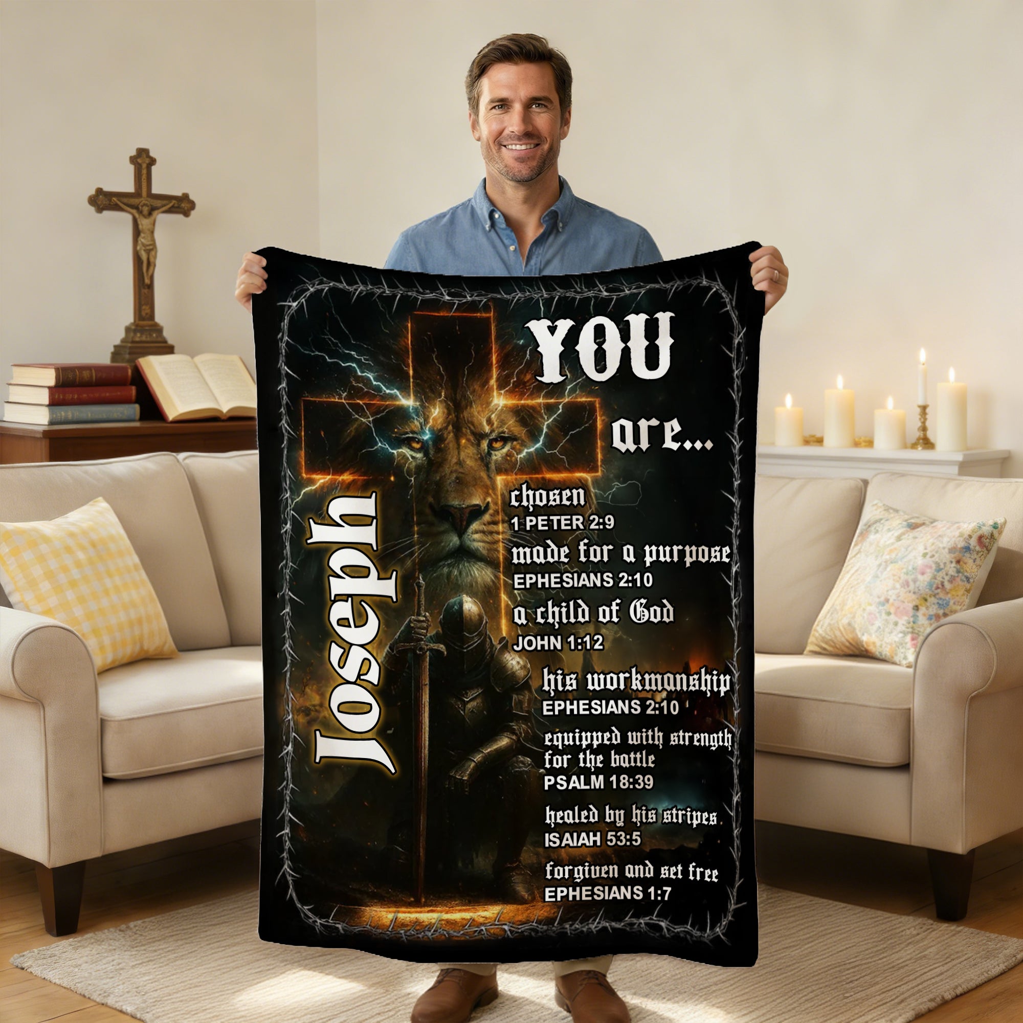 Cruz cristiana personalizada Versículo de la Biblia Manta suave con nombre Cumpleaños Regalo cristiano para hombres