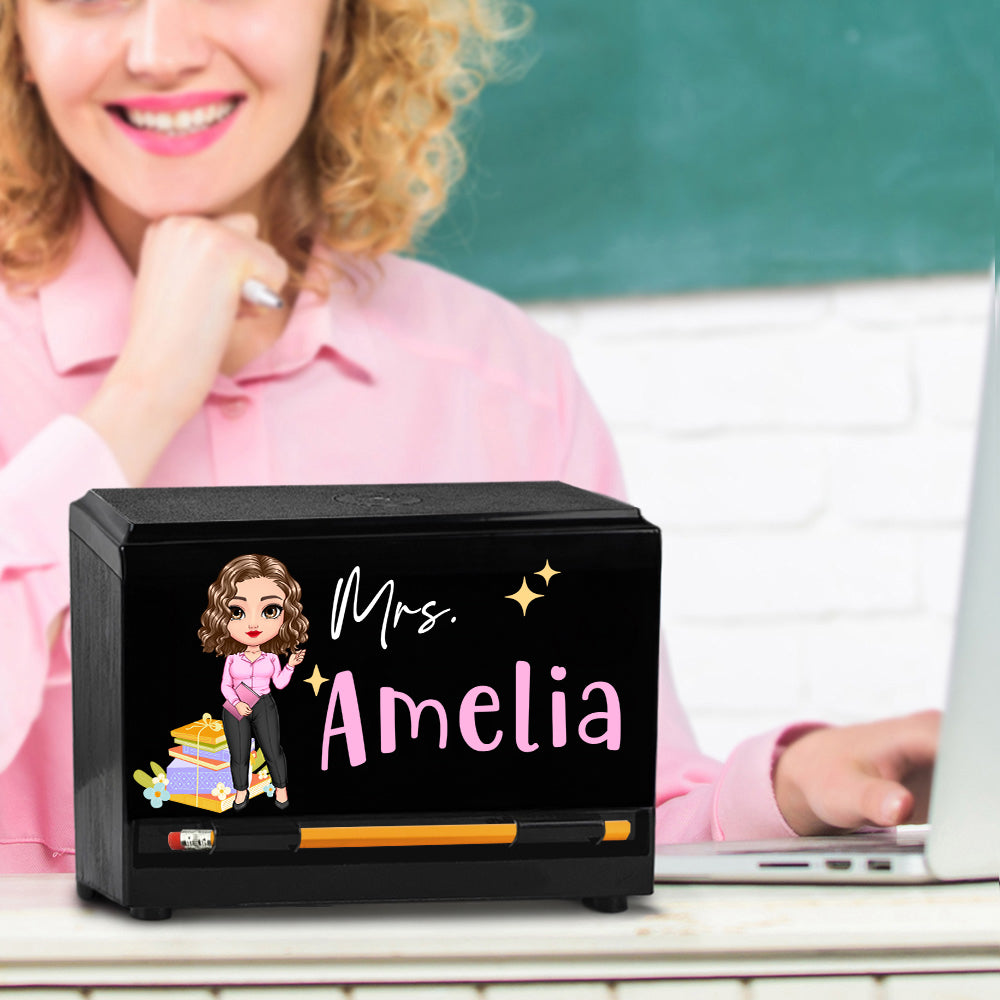 Dispensador de lápices personalizado con personaje de dibujos animados y apellido en agradecimiento Día del Profesor Regalo de vuelta al cole para profesores Colegas