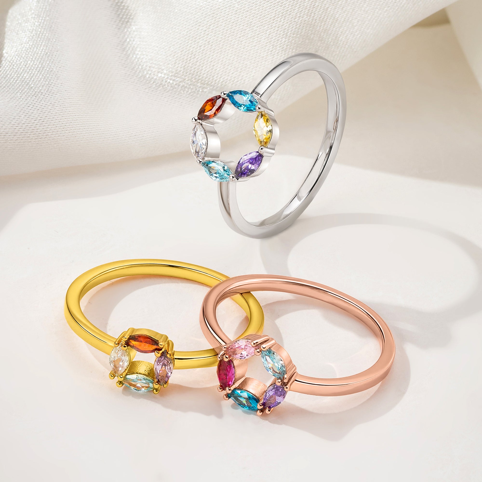 Personalizado 1-6 Piedras de Nacimiento Anillo de Plata de Ley con Nombre Dainty Joyería Aniversario Cumpleaños Día de la Madre Regalo para Mujer Madre