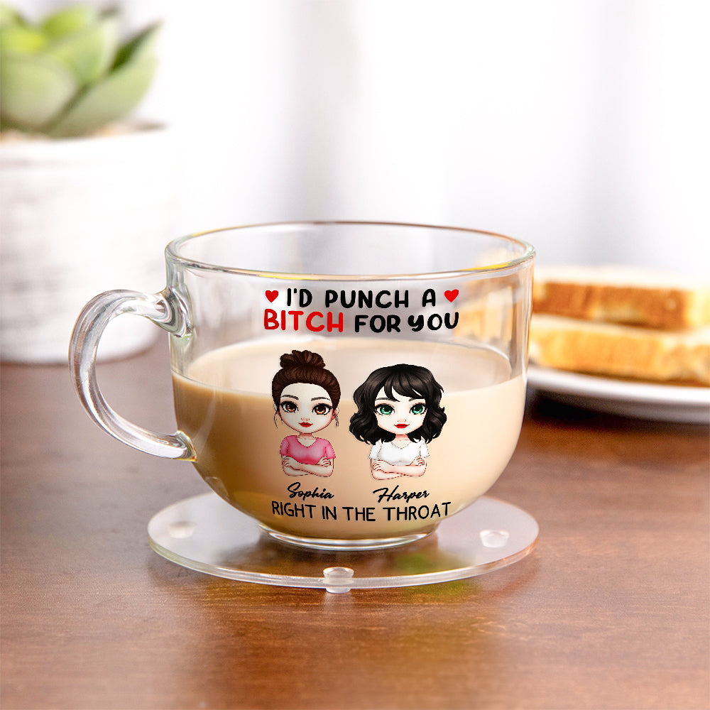 Personalizado 2 personajes de dibujos animados 16 oz vaso de cristal transparente con asa y nombre Aniversario Cumpleaños Regalo para Besties Amigos