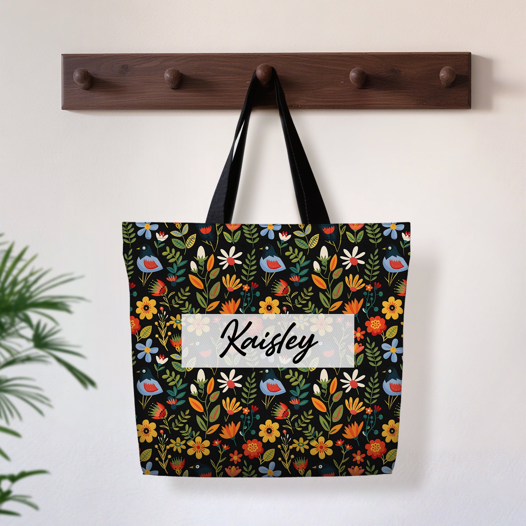 Personalizada Folk Art Flor Bolsa grande con nombre Viajes Uso diario Cumpleaños Aniversario Regalo para Mujeres Amigos