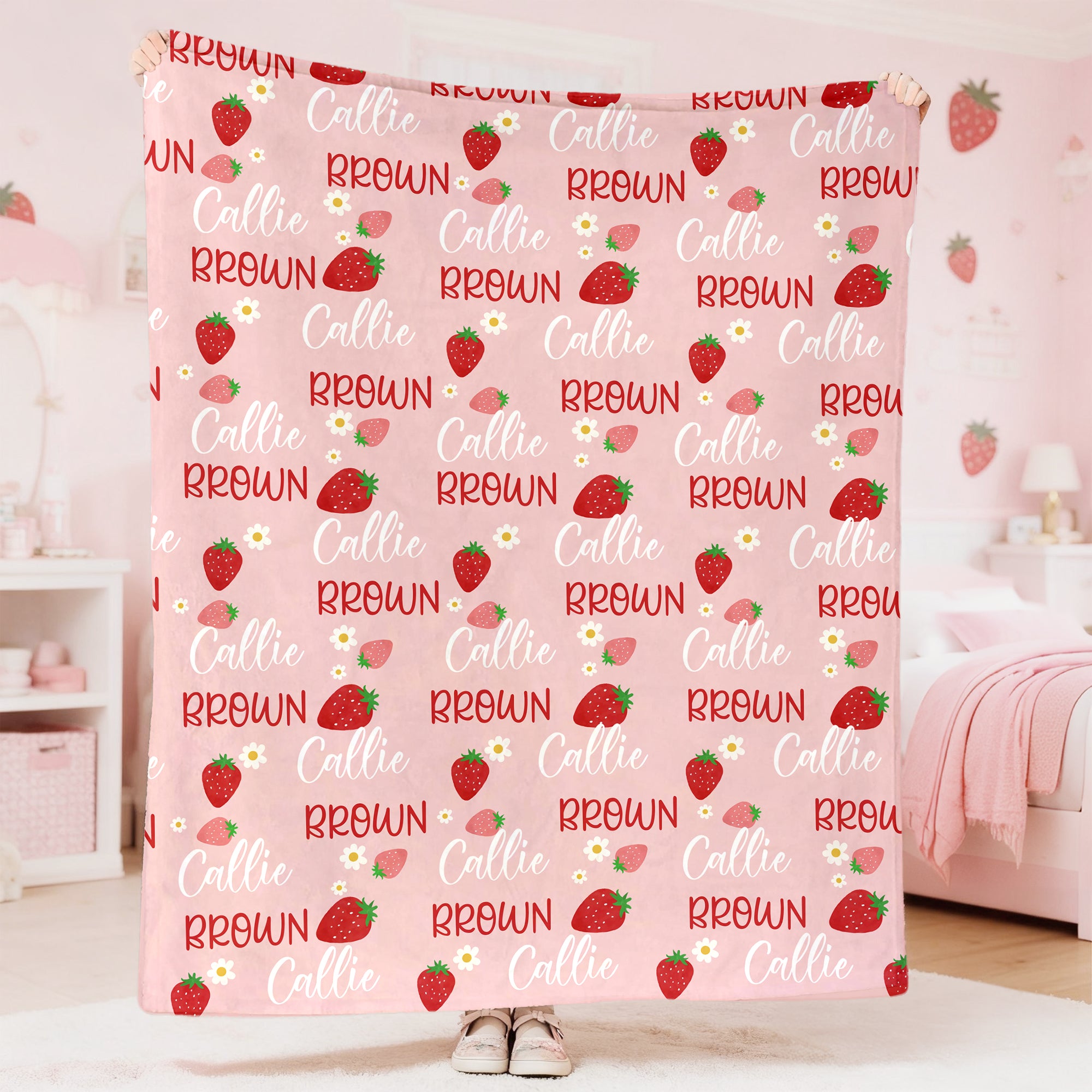 Personalizada Flor Fresa Melocotón Cereza Rosa Suave Manta con Nombre Decoración del Hogar Cumpleaños Navidad Regalo para Niñas