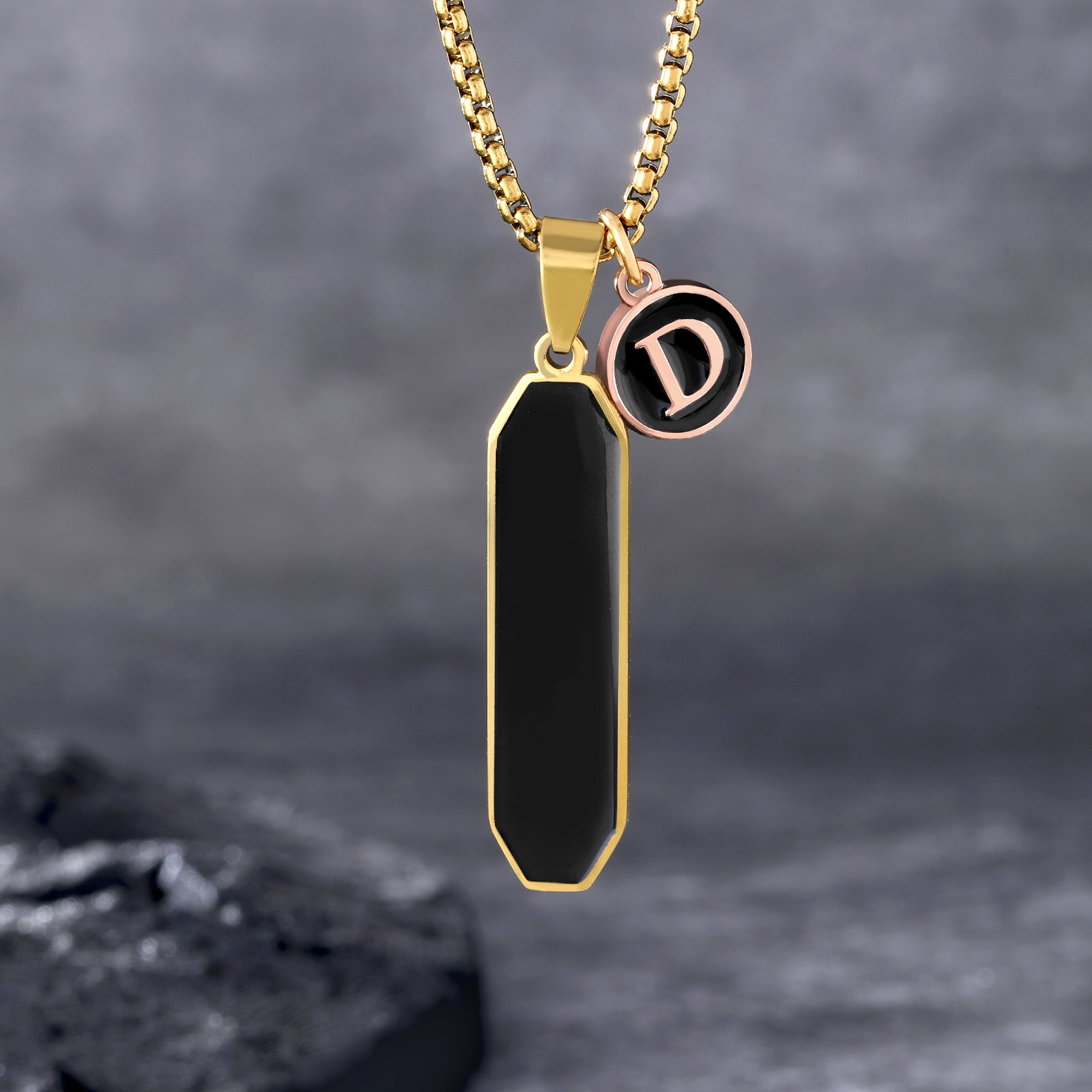 Personalizada Negro Oro Colgante Collar con Inicial Charm Minimalista Joyería Cumpleaños Aniversario Regalo para Hombres
