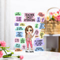 Afirmaciones diarias personalizadas Cartoon Teacher Character Rectángulo Placa de acrílico con nombre Día del Maestro Apreciación Regalo de cumpleaños para el profesor