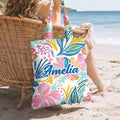 Personalizada Flor Tropical Bolsa de Lona con Nombre Uso Diario Viaje Cumpleaños Regalo para Mujeres Niñas