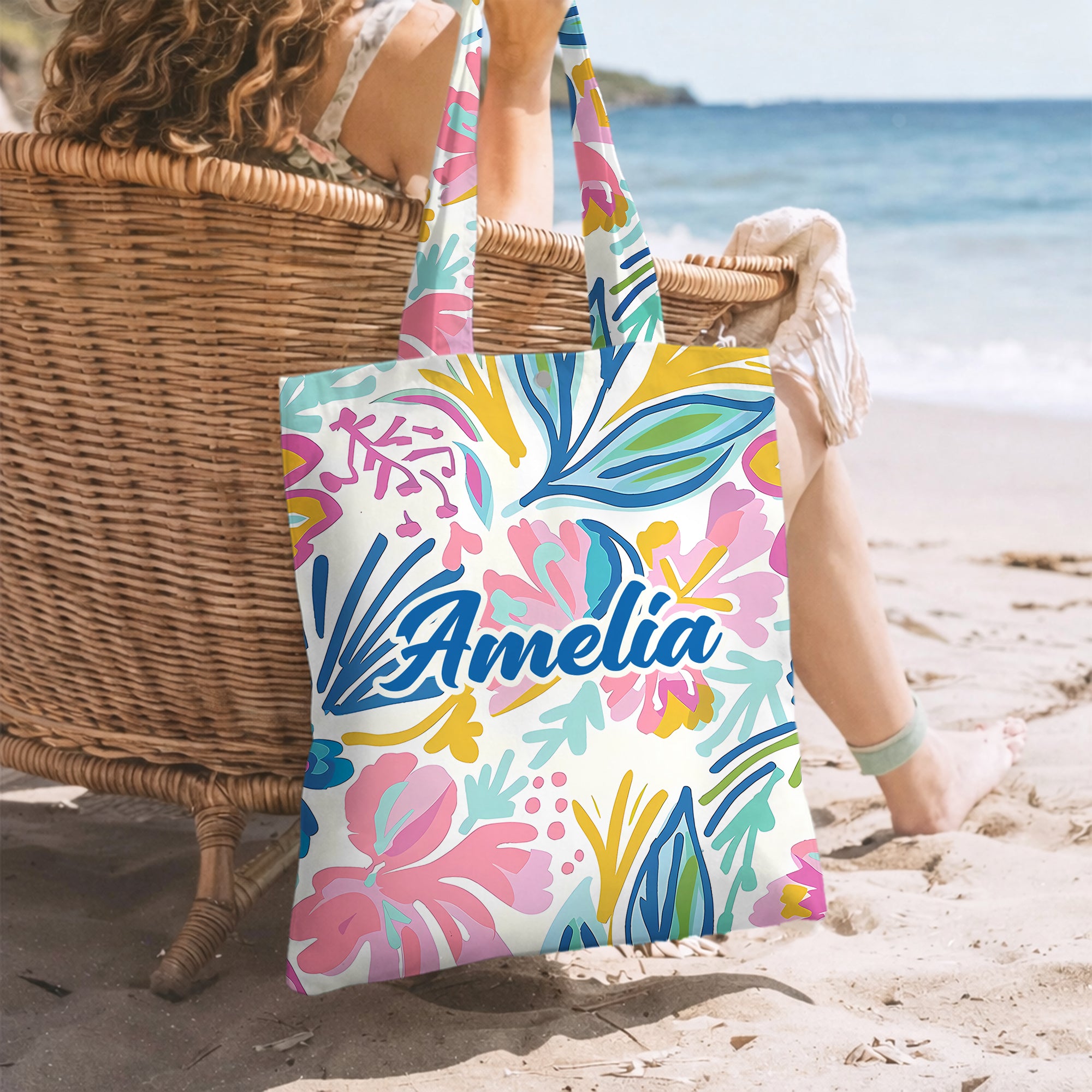 Personalizada Flor Tropical Bolsa de Lona con Nombre Uso Diario Viaje Cumpleaños Regalo para Mujeres Niñas