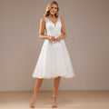 Bridal Wedding Dress Ivory Sleeveless Short V-Neck A-line