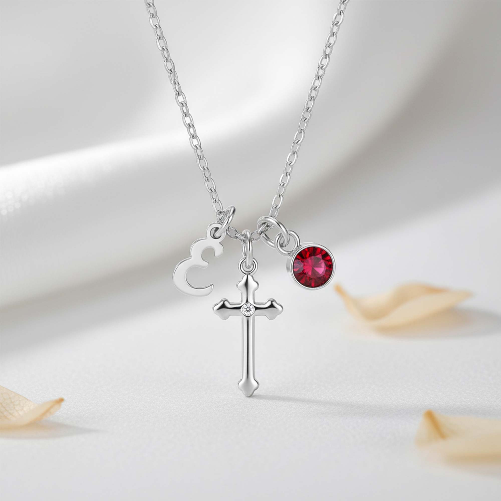 Personalizada Birthstone Cruz Collar con Inicial Dainty Joyería Daily Wear Cumpleaños Regalo para mamá cristiana