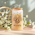 Personalizada Signo del Zodiaco Nombre de la Flor 20 oz lata en forma de vaso de vidrio con tapa Bomboo y paja Boda Cumpleaños Regalo para las mujeres